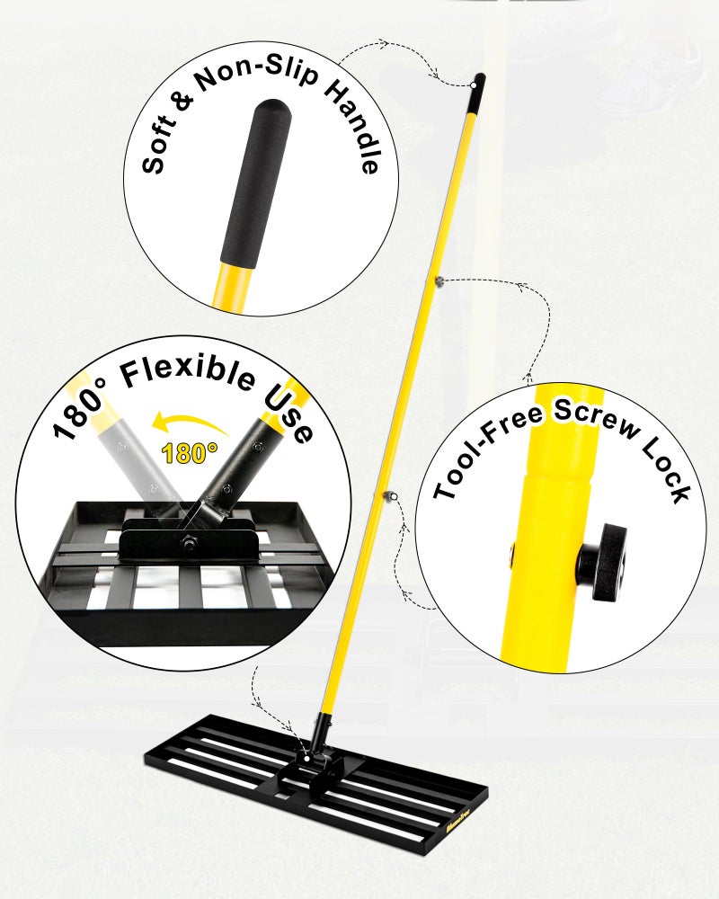 BlumeTrec Lawn Leveling Rake, 30"x10" Heavy Duty Sand Leveling Tool with 7FT Long Handle, Steel Golf Rake for Soil, Compost, Gravel, Lawn Leveler for Yard, Garden, Golf Course, Landscaping Level Tool - Image 5