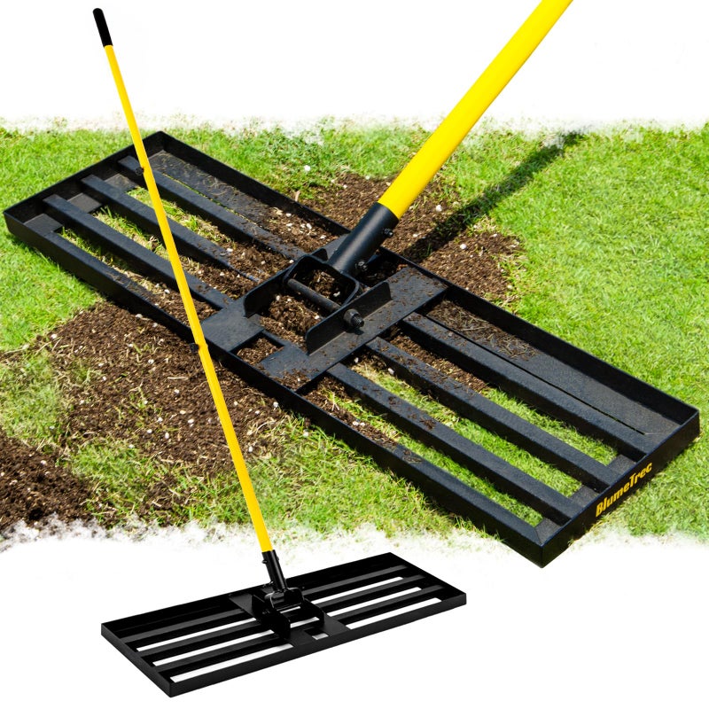 BlumeTrec Lawn Leveling Rake, 30"x10" Heavy Duty Sand Leveling Tool with 7FT Long Handle, Steel Golf Rake for Soil, Compost, Gravel, Lawn Leveler for Yard, Garden, Golf Course, Landscaping Level Tool - Image 1