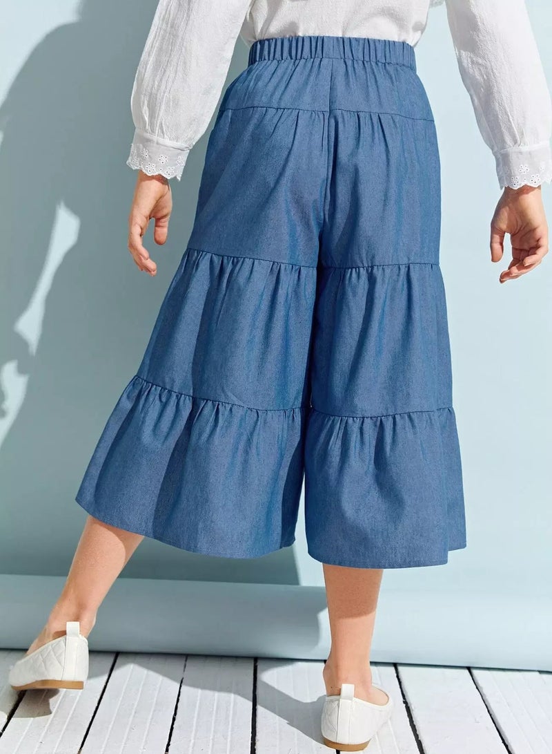 Girls Ruffle Hem Wide Leg Pants  - Image 2
