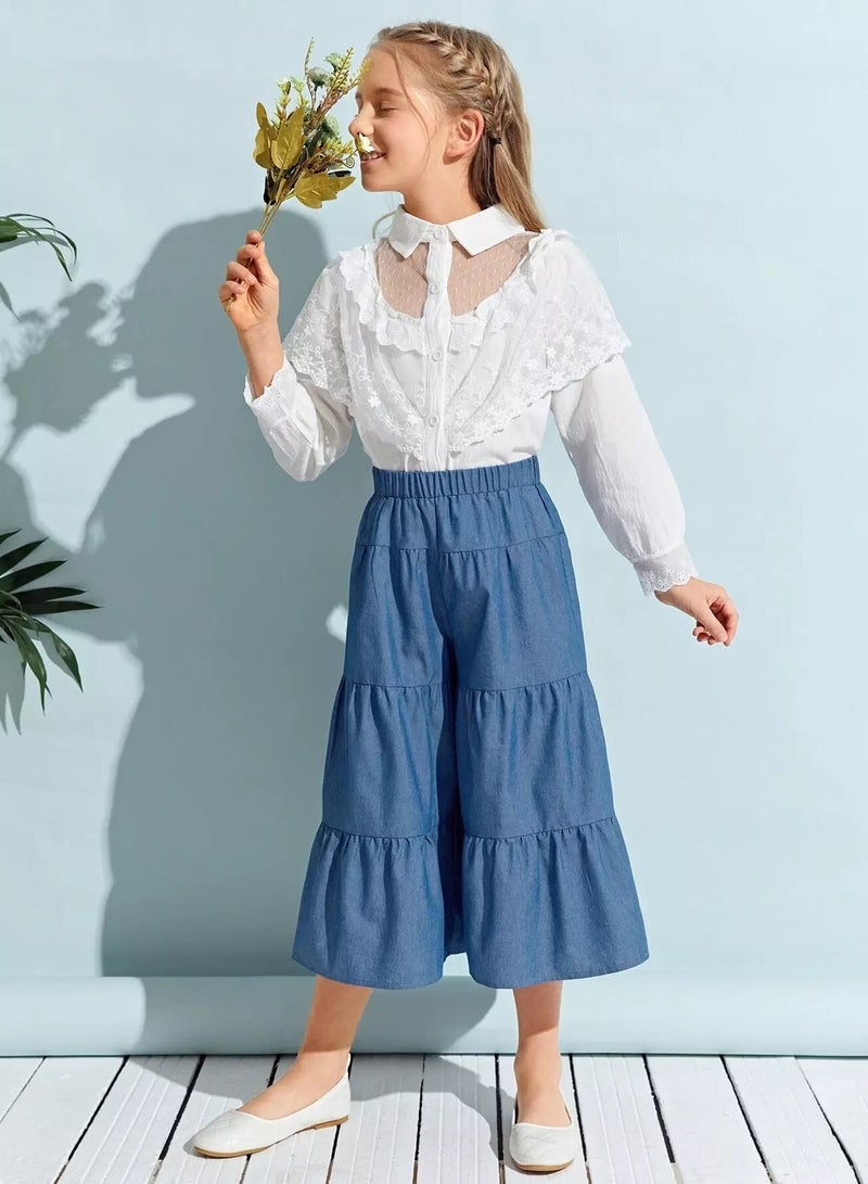 Girls Ruffle Hem Wide Leg Pants  - Image 1
