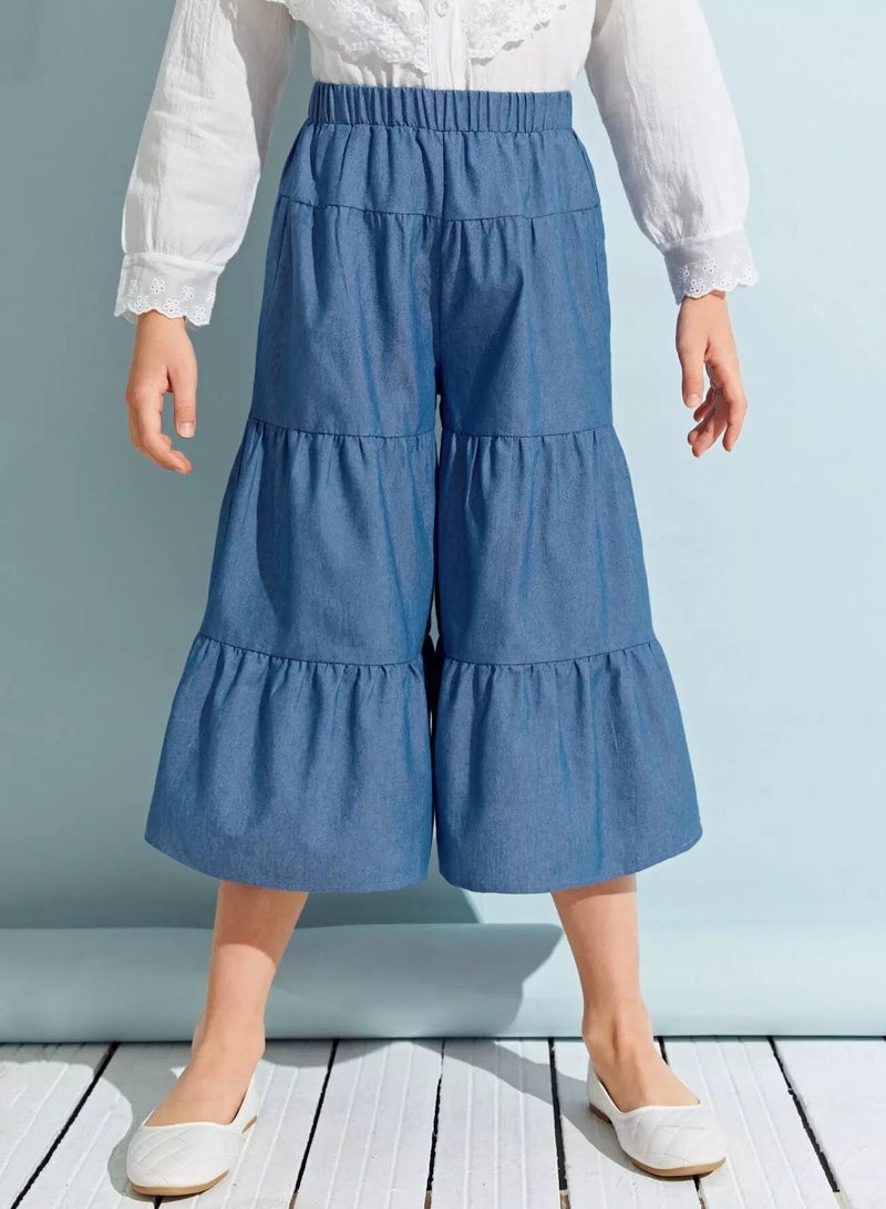 Girls Ruffle Hem Wide Leg Pants  - Image 5