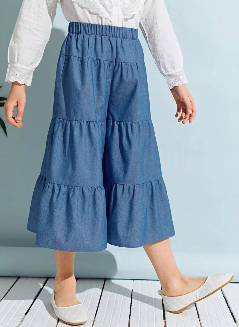 Girls Ruffle Hem Wide Leg Pants  - Image 3