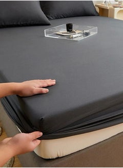 LUNA Home Fitted bed sheet 90*200+30 cm with 2 pillow covers, set of 3 pieces, plain black color.  - Image 4