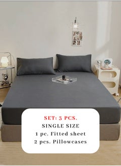 LUNA Home Fitted bed sheet 90*200+30 cm with 2 pillow covers, set of 3 pieces, plain black color.  - Image 2