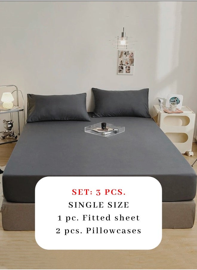 LUNA Home Fitted bed sheet 90*200+30 cm with 2 pillow covers, set of 3 pieces, plain black color.  - Image 2