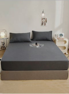 LUNA Home Fitted bed sheet 90*200+30 cm with 2 pillow covers, set of 3 pieces, plain black color.  - Image 3