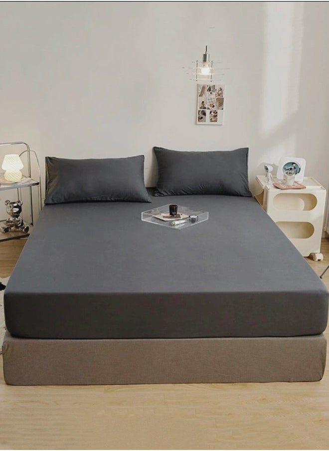 LUNA Home Fitted bed sheet 90*200+30 cm with 2 pillow covers, set of 3 pieces, plain black color.  - Image 3
