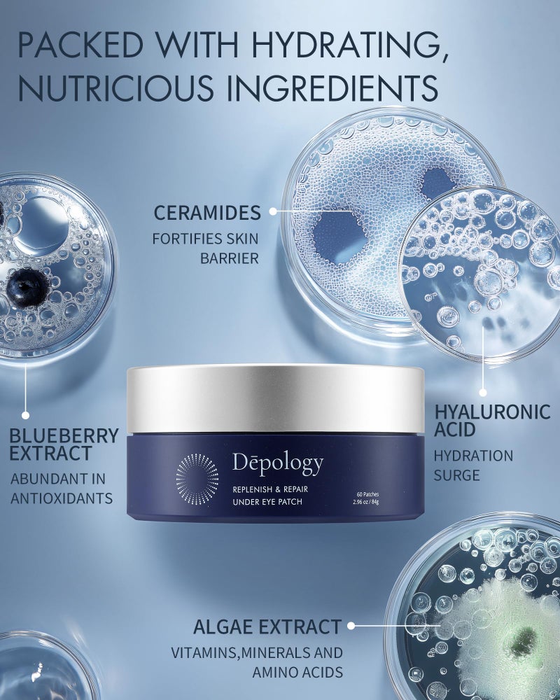 depology Replenish & Repair Under Eye Patches for Puffy Eyes, Wrinkles (60 Patches) | Hydrating with Ceramides and Hyaluronic Acid for All Skin Types | Botanical Extracts Eye Gel Pads 2.96 fl oz - Image 3