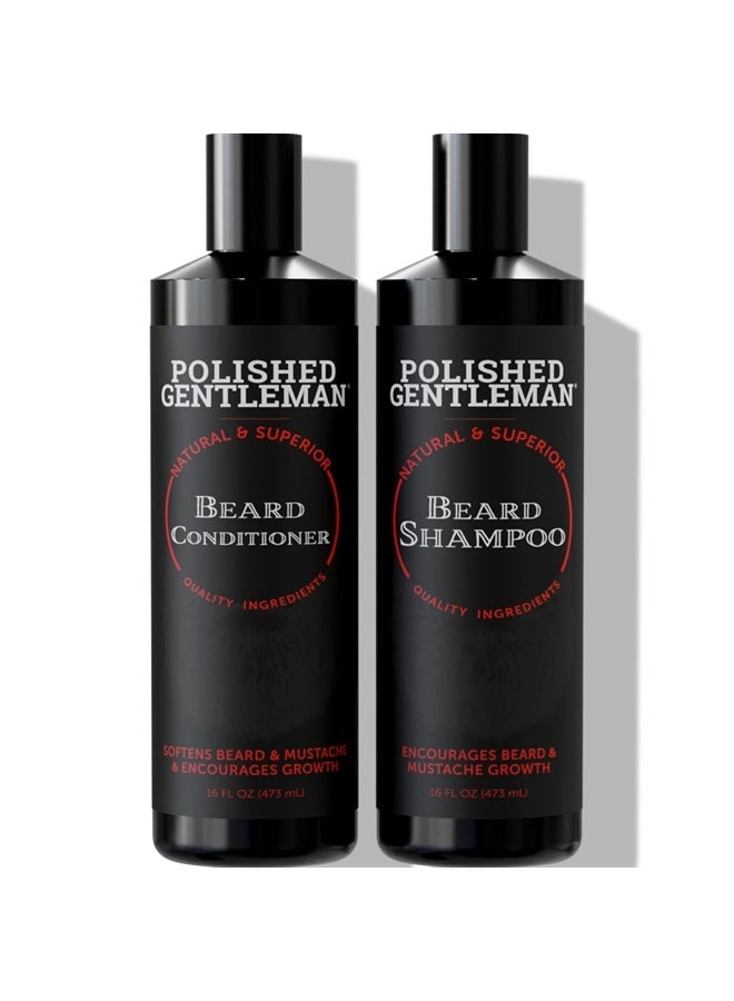 Polished Gentleman Beard Shampoo and Conditioner for Beard Growth - Beard Wash and Beard Conditioner with Beard Oil for Men - Beard Growth Kit for Beard Care - Beard Softener with Biotin and Tea Tree Oil (16oz) - Image 1