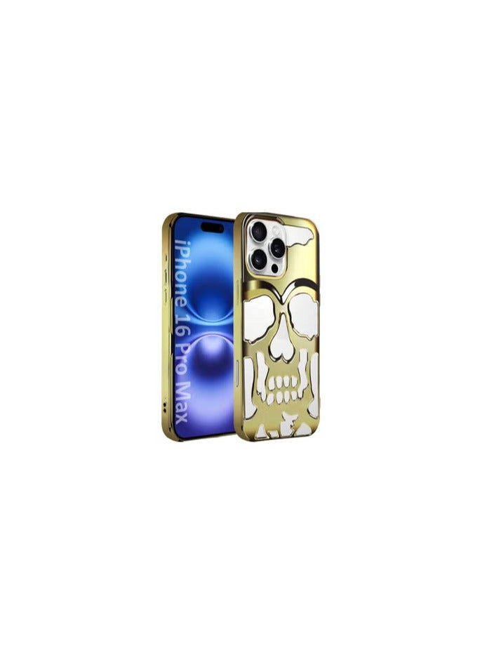 CATANES iPhone 16 Pro Max Case Cover Soft TPU and Glossy with Skull Design - Gold - Image 2