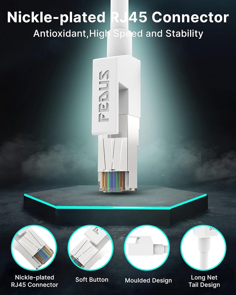 FEDUS كابل إيثرنت FEDUS Cat6، 5 متر عالي السرعة 550 ميجاهرتز / سرعة 10 جيجابت كابل LAN UTP، كابل شبكة كابل إنترنت RJ45 كابل LAN، جهاز توجيه، أبيض - Image 5