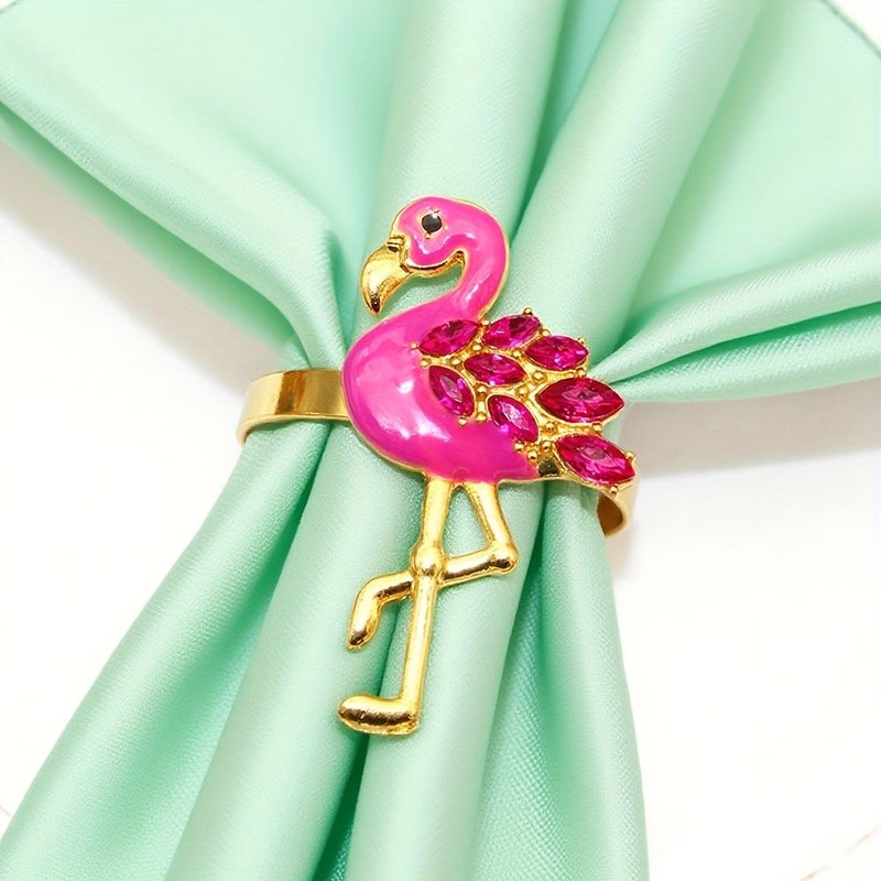 8Pcs Flamingo Crystal Napkin Ring Holder Rhinestone Table Decor For Tropical Party Wedding Home - Image 2