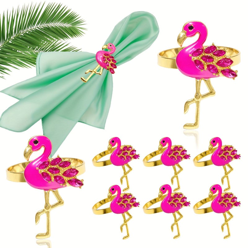 8Pcs Flamingo Crystal Napkin Ring Holder Rhinestone Table Decor For Tropical Party Wedding Home - Image 1