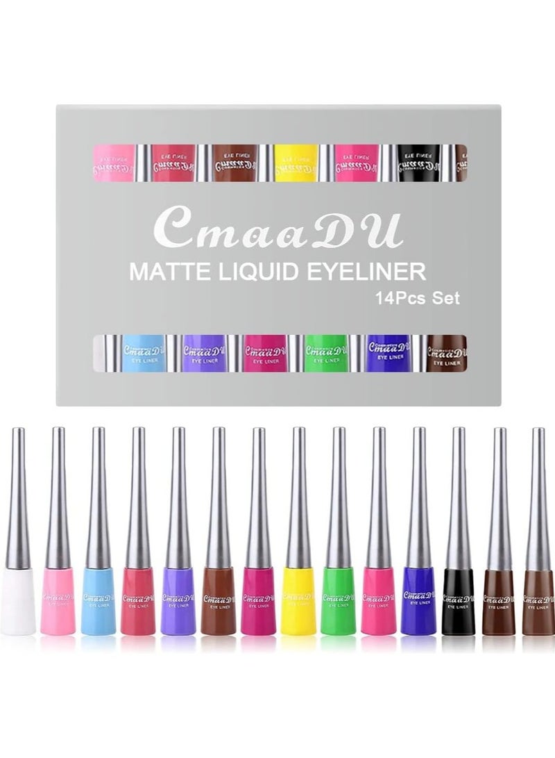 سمادو طقم محدد عيون سائل 14 لون غير لامع ملون للنساء مقاوم للماء طويل الأمد بألوان قوس قزح مجموعة مكياج العيون سريعة الجفاف - Image 1