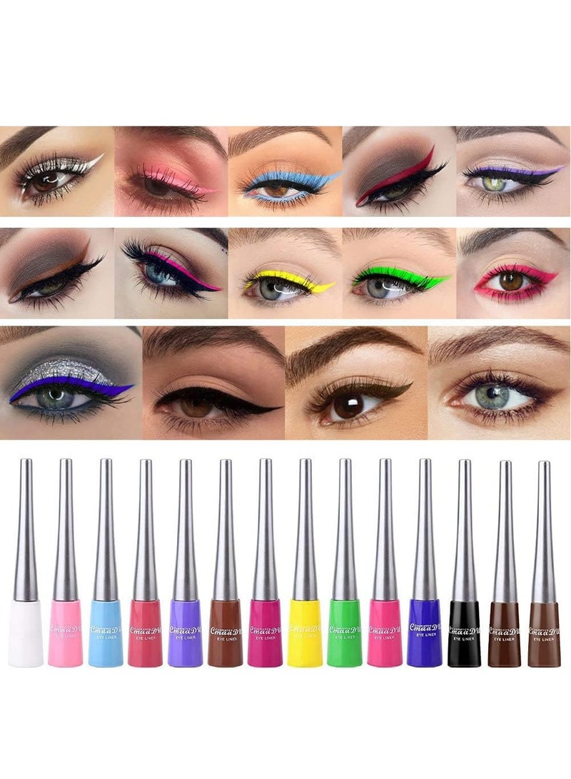 سمادو طقم محدد عيون سائل 14 لون غير لامع ملون للنساء مقاوم للماء طويل الأمد بألوان قوس قزح مجموعة مكياج العيون سريعة الجفاف - Image 2