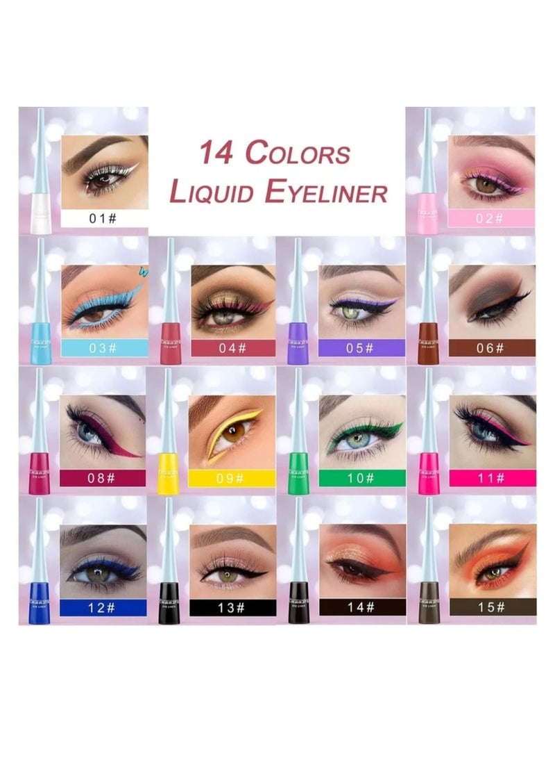 سمادو طقم محدد عيون سائل 14 لون غير لامع ملون للنساء مقاوم للماء طويل الأمد بألوان قوس قزح مجموعة مكياج العيون سريعة الجفاف - Image 4