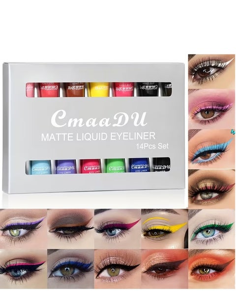 14 Color Matte Liquid Eyeliner Set Colorful for Women Waterproof Long Lasting Rainbow Pencil Quick Dry Eyes Makeup Kit