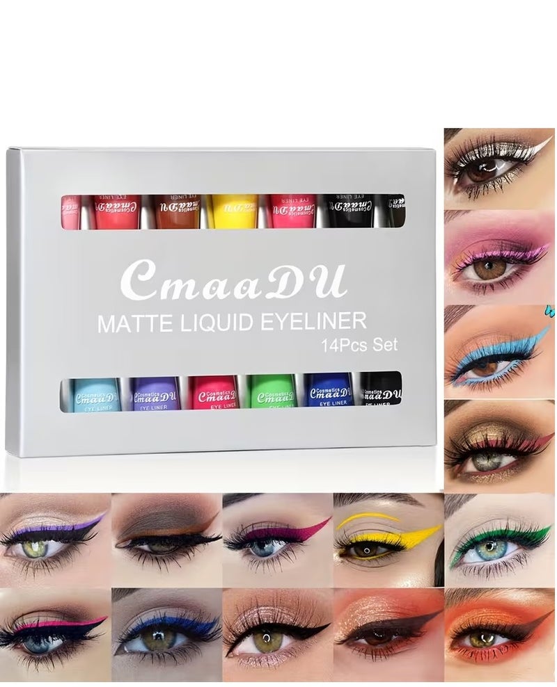 CmaaDu 14 Color Matte Liquid Eyeliner Set Colorful for Women Waterproof Long Lasting Rainbow Pencil Quick Dry Eyes Makeup Kit - Image 1