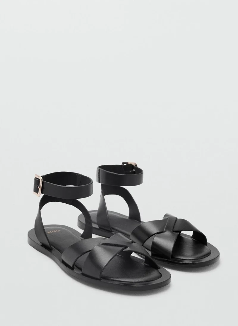 مانجو Leather sandals with buckle strap