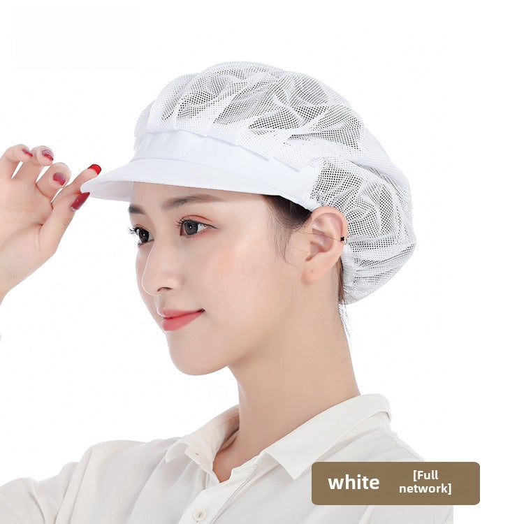 Breathable Chef Cap Dustproof Kitchen Work Hat for WomenWhite full network White full network 
