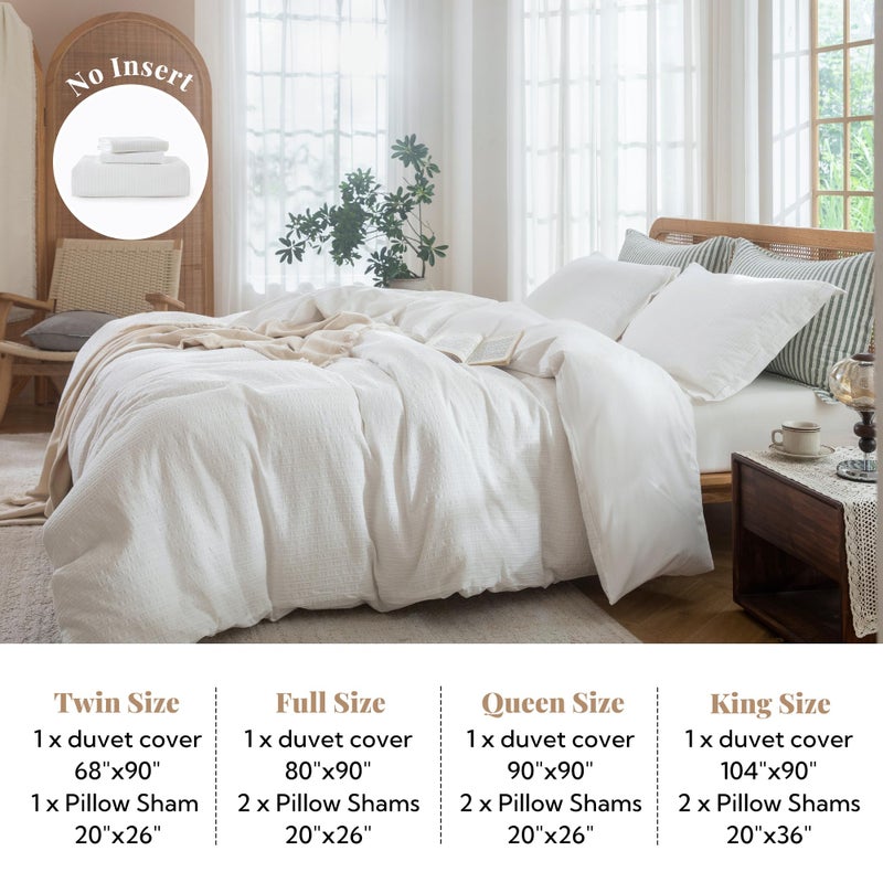 MILDLY White Boho Duvet Cover Set - 100% Washed Cotton Jacquard Stripe Textured Comforter Cover with Zipper Closure 90"x90" - Image 5