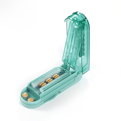 Multiple Pill Splitter Adjustable Pill Cutter Stainless Steel Cutting Blade Blade Guard with Accurate Pill Alignment for Cutting Small Pills or Large Pills in Half Cyan