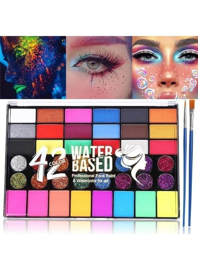 Apluynm 42 Color Face Painting Kit for Kids, Non Toxic Water Activated Face Paint Makeup palette for Kids Aldult Party, Cosplay, Clown, Costume Makeup Pallet-Parties, Birthday Face and Body Paint - Image 1
