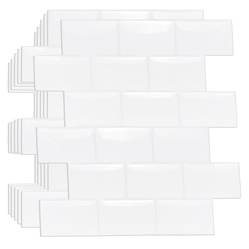 WALPLUS 40-Sheets Peel and Stick Backsplash Tiles 12" x 6" for Kitchen and Bathroom - Self Adhesive Removable Wall Tiles - Pure White - Image 1