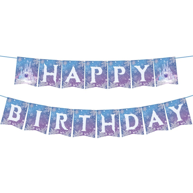 OTTPOOM Frozen Birthday Party Banner Frozen Party Decorations Winter Snowflake Happy Birthday Banners for Winter Wonderland Christmas Party Supplies Favors - Image 2