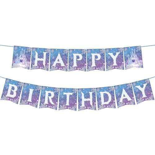 OTTPOOM Frozen Birthday Party Banner Frozen Party Decorations Winter Snowflake Happy Birthday Banners for Winter Wonderland Christmas Party Supplies Favors - Image 1