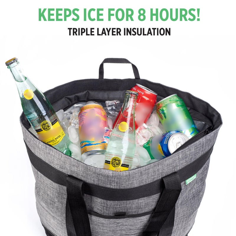 Creative Green Life Jumbo Insulated Cooler Bag (Charcoal) with HD Thermal Insulation - Premium, Collapsible Soft Cooler Makes a Perfect Insulated Grocery Bag, Food Delivery Bag, Travel Bag, Beach or Picnic Bags - Image 4