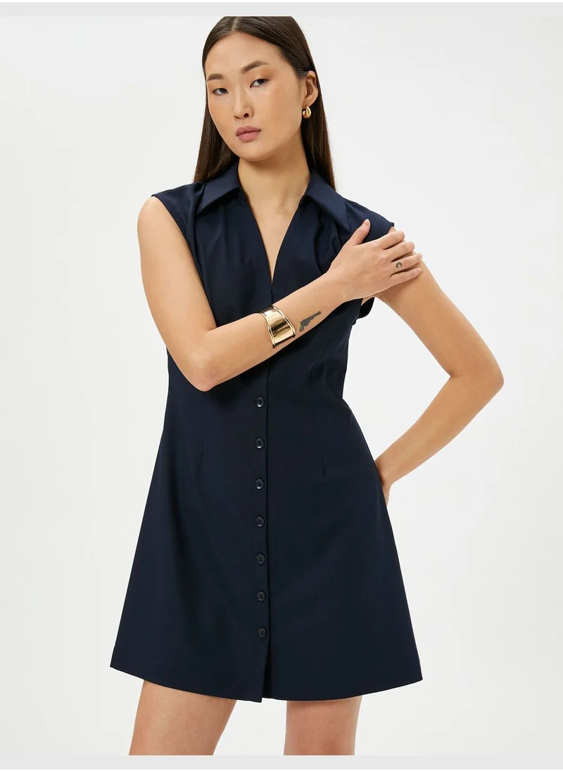 KOTON Buttoned Classic Neck Mini Dress