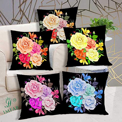 IM FAB IMFAB Black Printed Canvas Cotton Cushion Cover (18X18 inches, Design 2) - Image 1