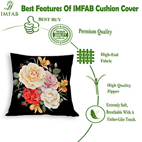 IM FAB IMFAB Black Printed Canvas Cotton Cushion Cover (18X18 inches, Design 2) - Image 2