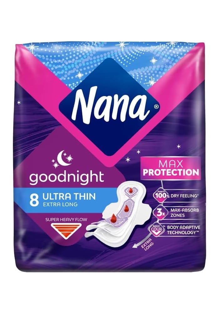 Nana فوط صحية نانا الترا جود نايت مع الأجنحة، 8 قطع - Image 1