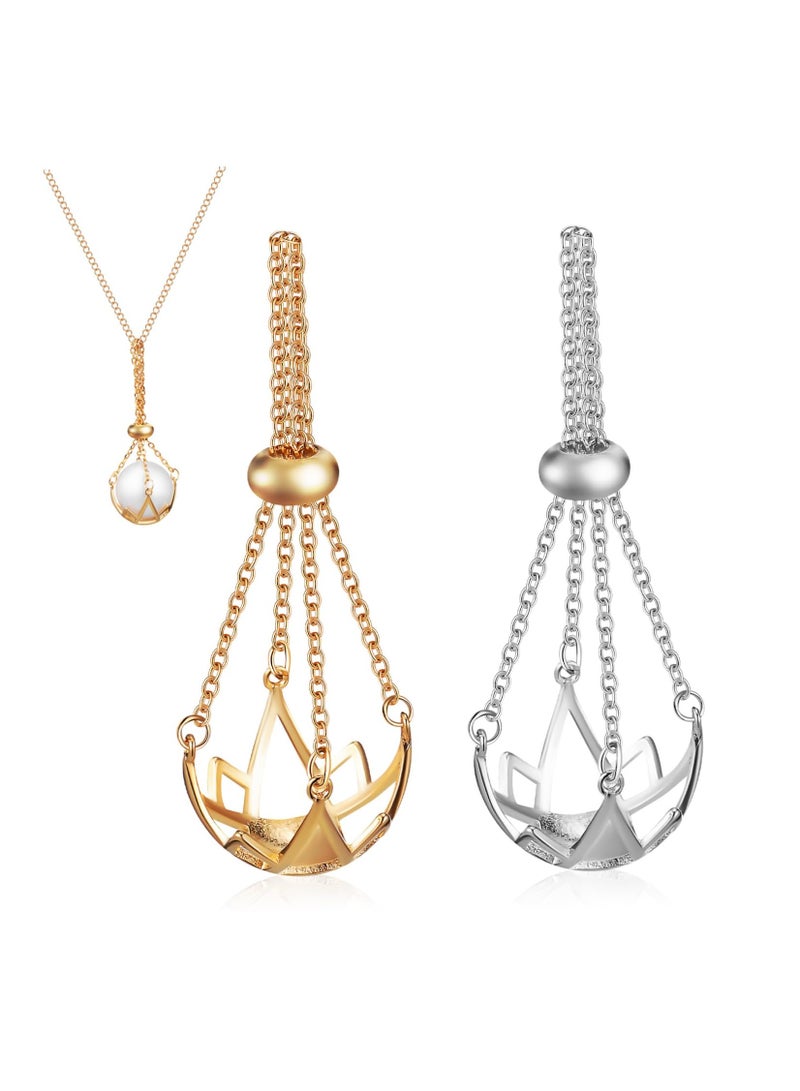 KASTWAVE 2 Pcs Mesh pearl beads Cage Necklace For Crystals necklace hollow out accessories for pearl beads necklace cord Holder Necklace Accessory Accessories bead holder Empty support - Image 1