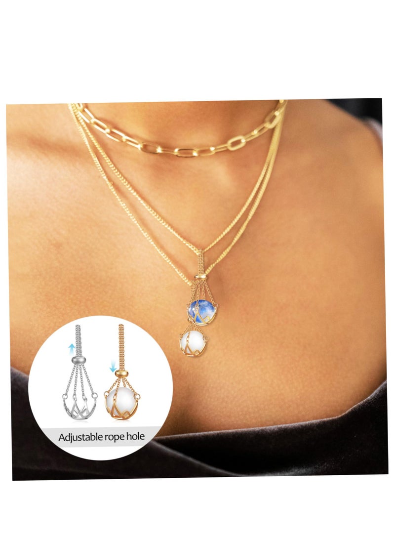 KASTWAVE 2 Pcs Mesh pearl beads Cage Necklace For Crystals necklace hollow out accessories for pearl beads necklace cord Holder Necklace Accessory Accessories bead holder Empty support - Image 4