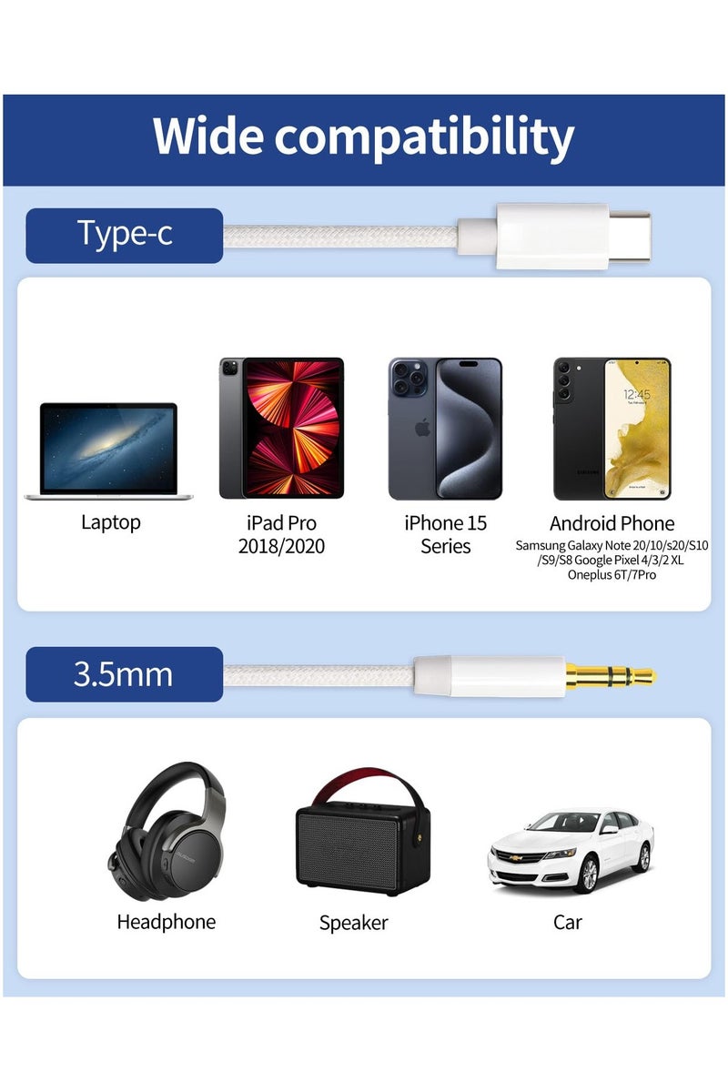 HablTech USB C to 3.5mm Aux Cable for iPhone 16Pro/16Pro Max, Car Aux Cable for Samsung Galaxy S25/S24/S23 Ultra, iPad Pro Air, Pixel 4 - Image 3