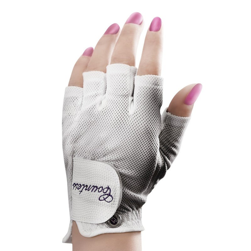 Powerbilt Ladies Countess Half Finger Golf Glove, Womenâ€™s Left Hand Large (for Right-Handed Golfer), White - Image 1