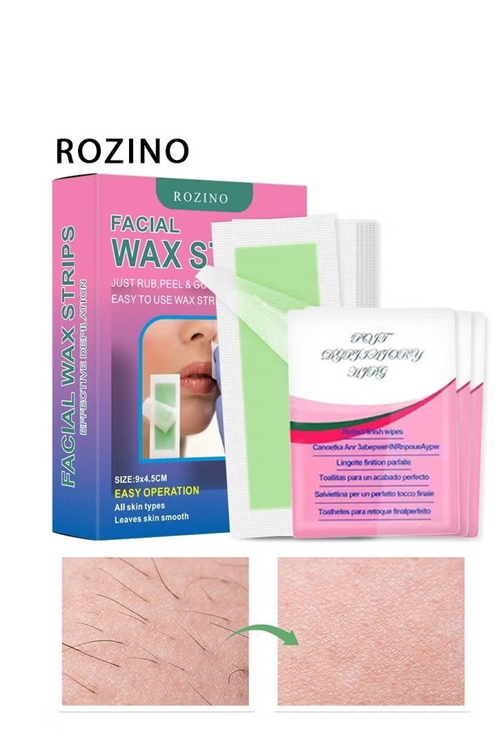 روزينو 30 قطعة (4.5*9cm) شرائط شمع سريعة وفعالة لإزالة الشعر للحواجب العلوية الشفاه الشفاه. - Image 1