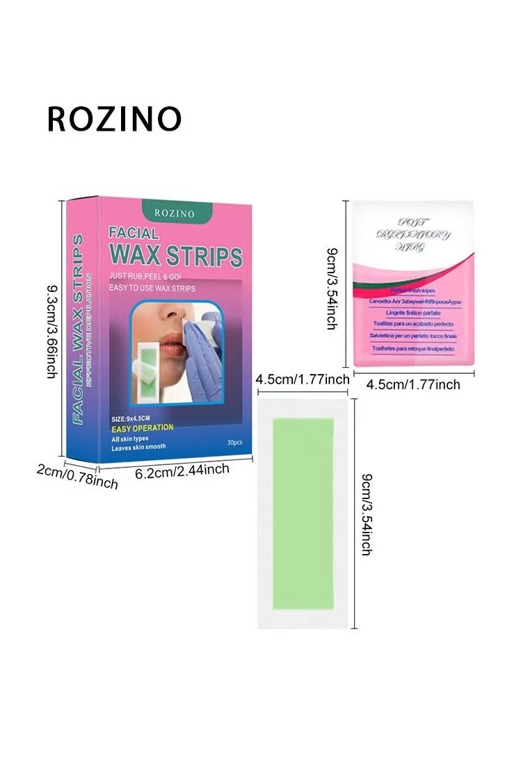 روزينو 30 قطعة (4.5*9cm) شرائط شمع سريعة وفعالة لإزالة الشعر للحواجب العلوية الشفاه الشفاه. - Image 2