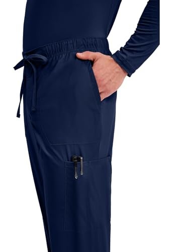 Cherokee Scrubs for Men Tapered Leg Cargo Scrub Pants with Zip Fly, 5 Pockets Elastic Waist 2-Way Stretch & Easy Care - WW190, L, Navy - Image 2