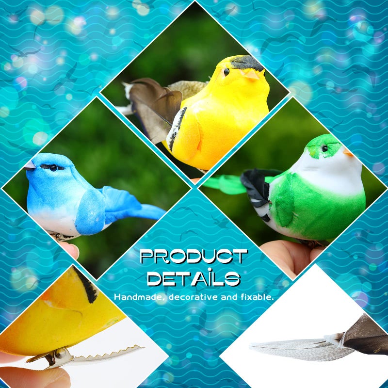 Threan 5 Pcs Artificial Birds Fake Birds Clip on Realistic Bird Ornaments Figurines for Tree Feathered for Spring Easter Party Wreath Craft Yard Garden Home Decor Flower Arrangement, Assorted Colors - Image 3
