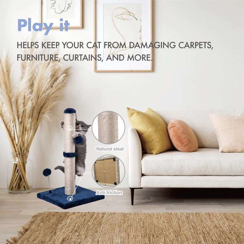 MECOOL Cat Scratching Post Premium Basics Kitten Scratcher Sisal Scratch Posts with Hanging Ball 22 in for Kittens or Smaller Cats, Navy - Image 4