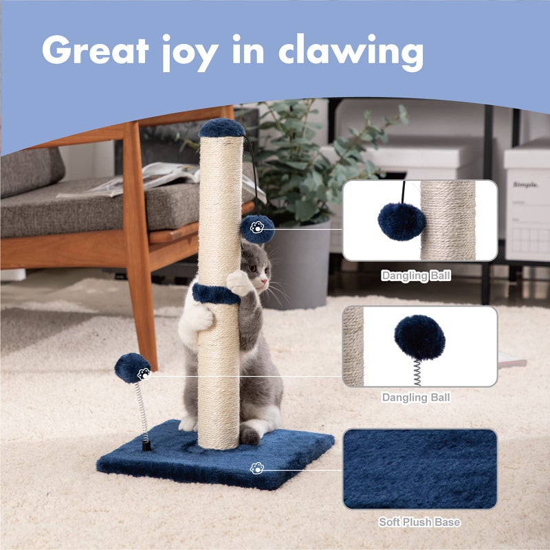 MECOOL Cat Scratching Post Premium Basics Kitten Scratcher Sisal Scratch Posts with Hanging Ball 22 in for Kittens or Smaller Cats, Navy - Image 2