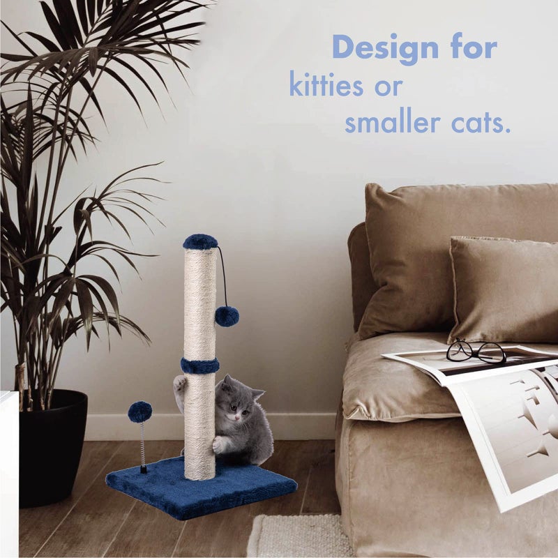 MECOOL Cat Scratching Post Premium Basics Kitten Scratcher Sisal Scratch Posts with Hanging Ball 22 in for Kittens or Smaller Cats, Navy - Image 3