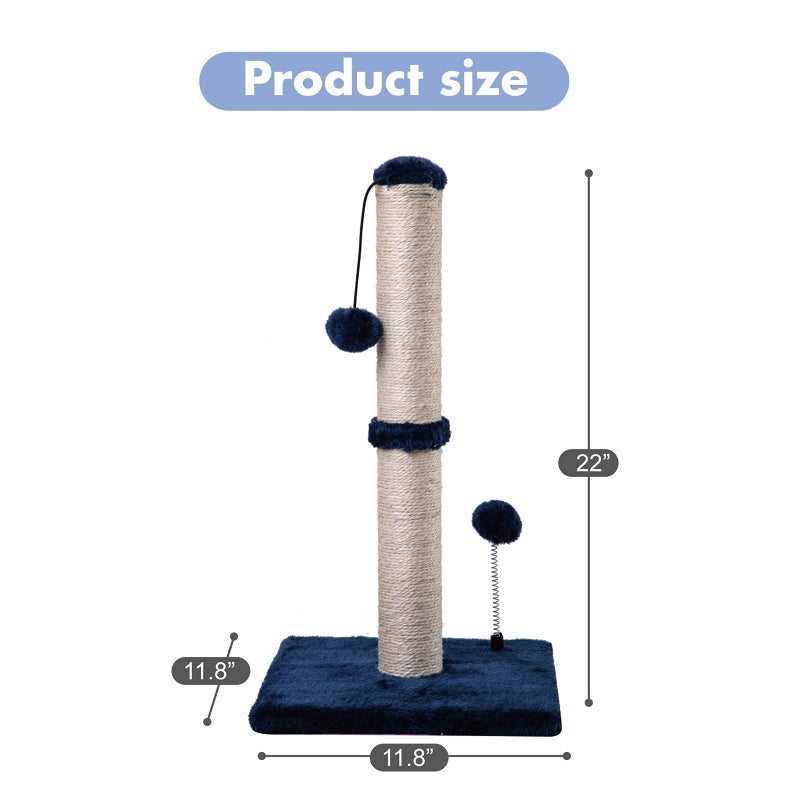 MECOOL Cat Scratching Post Premium Basics Kitten Scratcher Sisal Scratch Posts with Hanging Ball 22 in for Kittens or Smaller Cats, Navy - Image 5