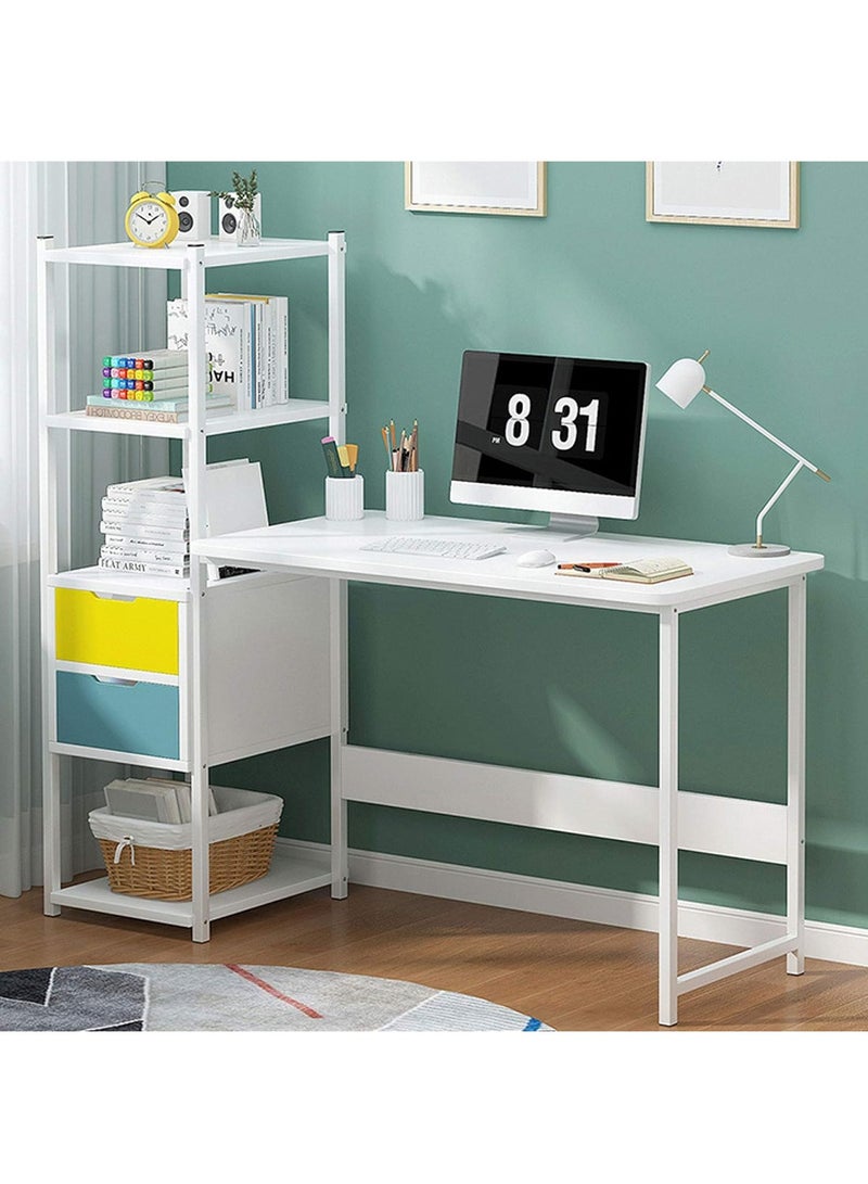 DubaiGallery مكتب كمبيوتر منزلي كبير، طاولة دراسة وكتابة، طاولة بسيطة لطراز الكمبيوتر المحمول مع رف كتب، طاولة ألعاب حديثة كبيرة، بيضاء - Image 3