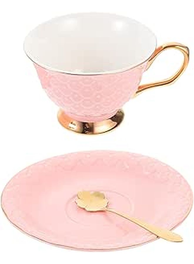 Pink Fish Scale Ceramic Coffee Cup and Saucer Set Food Grade Porcelain Espresso Mug - Image 1