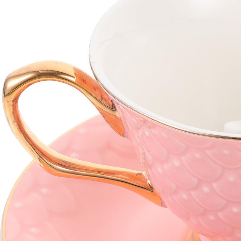 Pink Fish Scale Ceramic Coffee Cup and Saucer Set Food Grade Porcelain Espresso Mug - Image 5